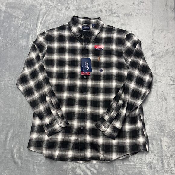 NWT Chaps Flannel Button Up Shirt Mens XXL Long Sleeve Plaid Black Performance - Picture 1 of 5